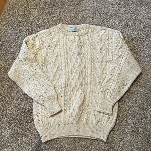 Inisfree Wool Sweater Ireland M Medium Cable Y Knit Cream Flake